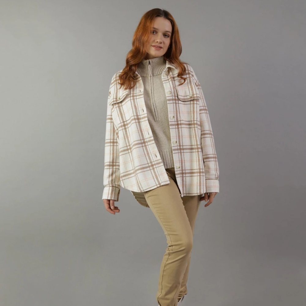 American Eagle Women Oversized Plaid Fleece XL